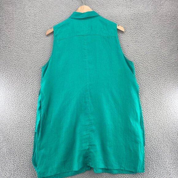 Chicos Top Womens 3 US XL Linen Green Button Up Collar Sleeveless Tunic Slit - Picture 3 of 9